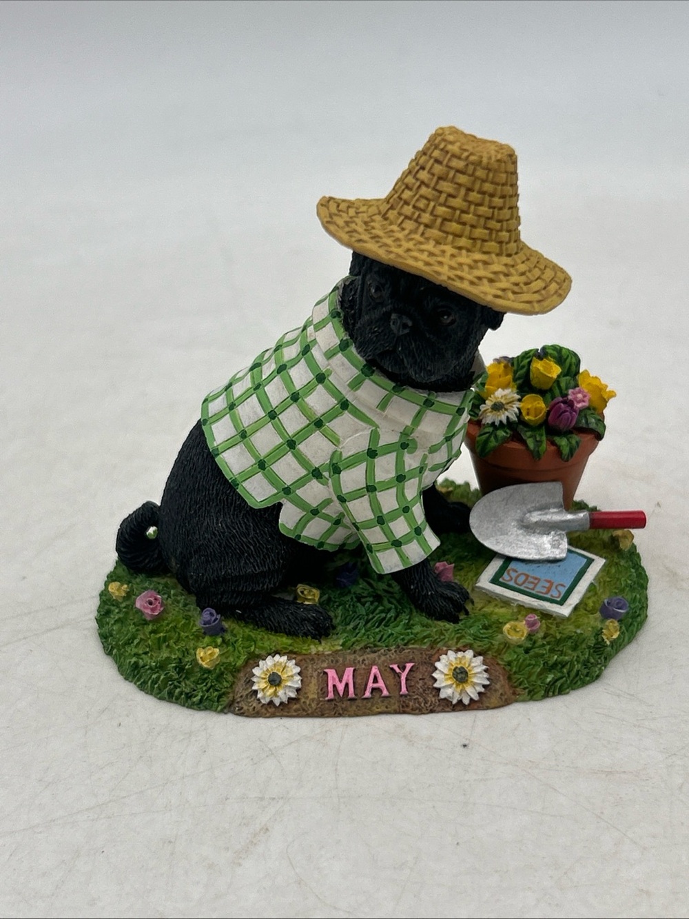 Danbury Mint Pug Perpetual Calendar Figurine of the Month Figure May Gardening